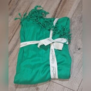 Coldwater Creek Emerald Embroidered Fringed Throw